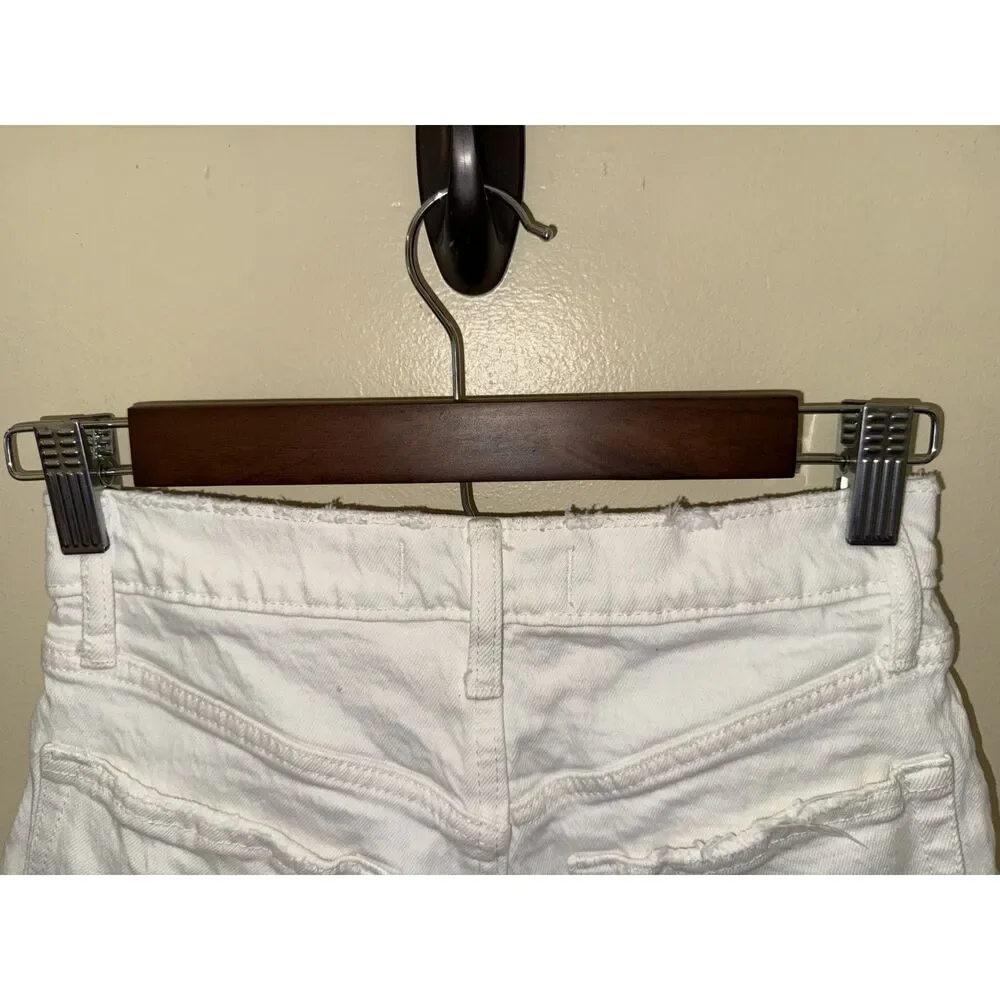 Abercrombie & Fitch Curve Love High Rise Mom Shorts White Distressed Size 25/0